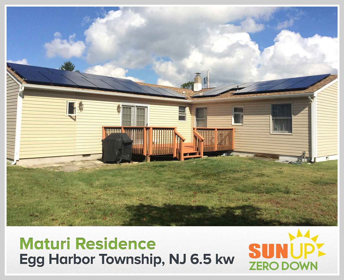 A photo of Sun Up Zero Down's residential solar panel contractor work for the Maturi Residence in Egg Harbor Township, NJ